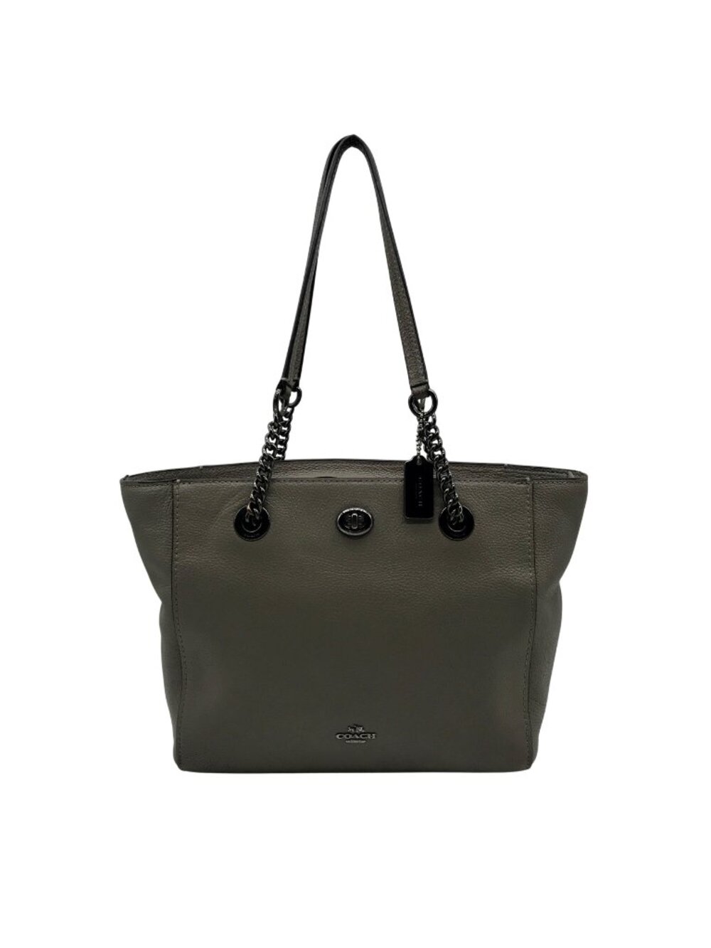 Coach Gray Pebbled Leather Turnlock Chain Tote Bag 57107